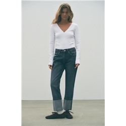 HIGH-WAIST TRF STOVE PIPE FOLDED JEANS