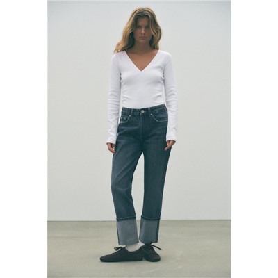 HIGH-WAIST TRF STOVE PIPE FOLDED JEANS