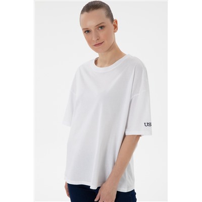 Kadın Beyaz Oversize Bisiklet Yaka Tişört
