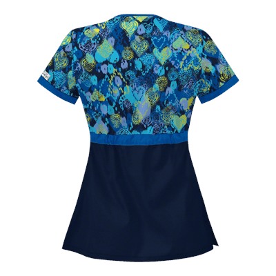 UA Bohemian Heart Navy Mock Wrap Scrub Top