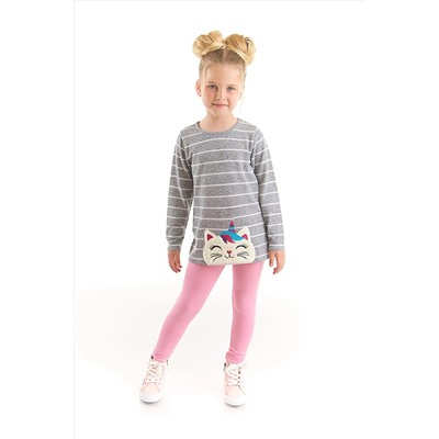 Denokids Kedi Unicorn Kız Çocuk Örme Tunik Pembe Tayt Takım CFF-22S1-069