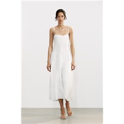 POPLIN RUFFLE MIDI DRESS