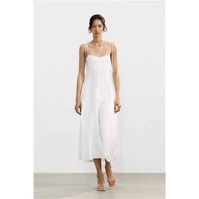 POPLIN RUFFLE MIDI DRESS