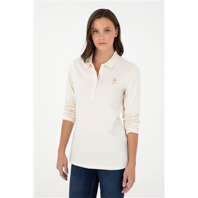 Kadın Krem Basic Polo Yaka Sweatshirt