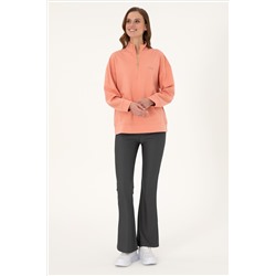 Kadın Somon Dik Yaka Fermuarlı Sweatshirt