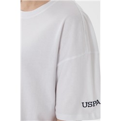 Kadın Beyaz Oversize Bisiklet Yaka Tişört