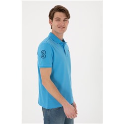 Erkek Slim Fit Polo Yaka Turkuaz Basic Tişört