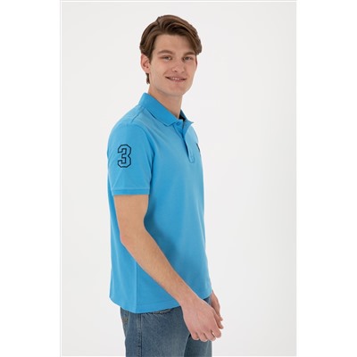 Erkek Slim Fit Polo Yaka Turkuaz Basic Tişört