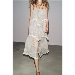 ZW COLLECTION PRINTED DRESS WITH LACE RUFFLES