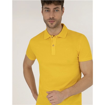 Sarı Slim Fit Polo Yaka Merserize Tişört