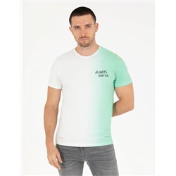 Açık Yeşil Slim Fit Degrade Geçişli Bisiklet Yaka Tişört