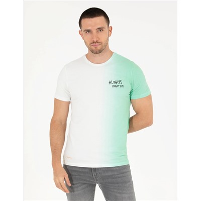 Açık Yeşil Slim Fit Degrade Geçişli Bisiklet Yaka Tişört