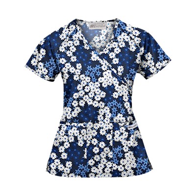 UA Vibrant Blossoms Navy Mock Wrap Scrub Top
