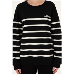 Kadın Siyah Çizgili Bisiklet Yaka Sweatshirt