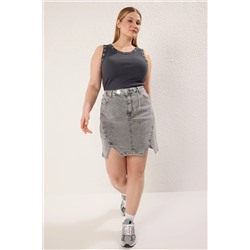Gri Çift Yırtmaçlı Denim Etek TBBSS23AZ00056