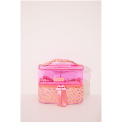 Neceser mediano doble rafia rosa