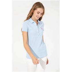Kadın Açık Mavi Basic Polo Yaka Tişört