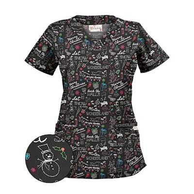 UA Deck The Halls Black Print Scrub Top
