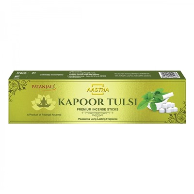 PATANJALI Aastha Premium Agarbatti Kapoor Tulsi Благовоние Капур-Тулси (масальные) 20шт