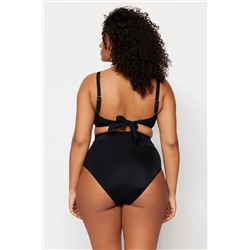Siyah Yüksek Bel Verev Detaylı Büyük Beden Bikini Altı TBBSS23CR00010