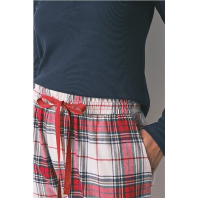 Pantalón largo 100% algodón franela cuadros rojo