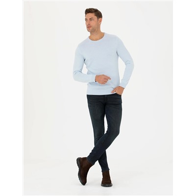 Açık Mavi Slim Fit Basic Kazak