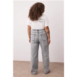 Gri Yüksek Bel Geniş Paça Büyük Beden Wide Leg Jeans TBBAW23CJ00020