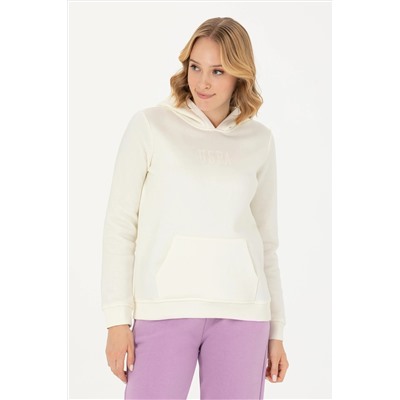 Kadın Ekru Kapüşonlu Basic Sweatshirt