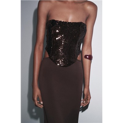 CONTRAST SEQUIN CUT-OUT DRESS