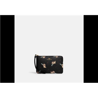 Corner Zip Wristlet With Penguin Print