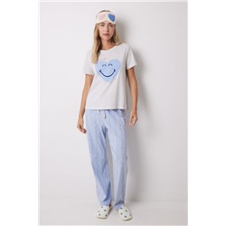 Pijama largo 100% algodón azul rayas