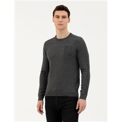 Koyu Gri Slim Fit Bisiklet Yaka Triko Kazak