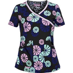 Koi Scrubs Umbrellas Mock Wrap Print Top