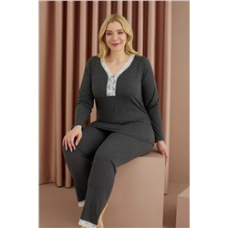 Siyah İnci Antrasit Büyük Beden Pijama Takım 22267103