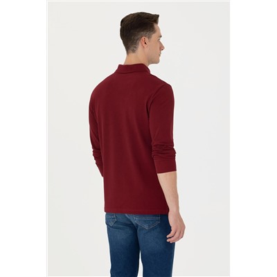Erkek Bordo Polo Yaka Basic Sweatshirt