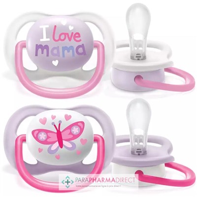 Avent Sucettes Ultra Air Happy 0-6 mois "Love" & Papillon x2