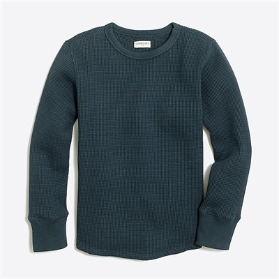Boys' long-sleeve thermal shirttail-hem crewneck shirt