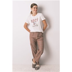 Pijama largo 100% algodón estampado cuadros Snoopy