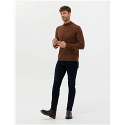 Kahverengi Slim Fit Yarım Balıkçı Basic Triko Kazak