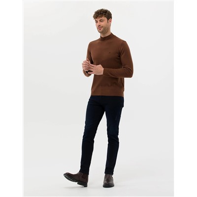 Kahverengi Slim Fit Yarım Balıkçı Basic Triko Kazak