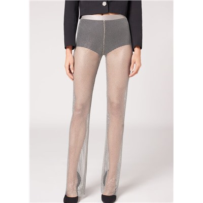Leggings aus Netzgewebe mit glänzendem Strass