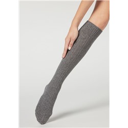 Lange gerippte Damensocken mit Wolle und Cashmere