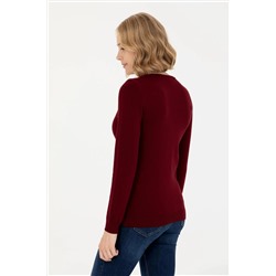 Kadın Bordo V - Yaka Basic Kazak