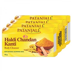 PATANJALI Haldi Chandan Knti Body Clnsr Мыло травяное натуральное Куркума и Сандал 45гх4шт
