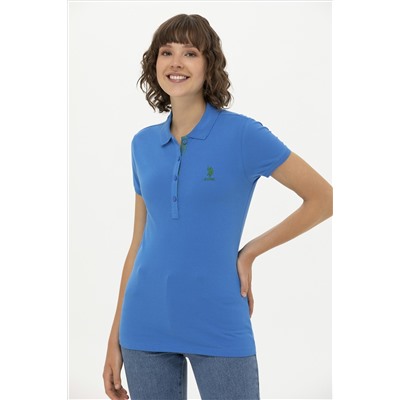 Kadın Saks Basic Polo Yaka Tişört