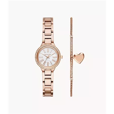 Michael Kors Taryn Three-Hand Rose Gold-Tone Stainless Steel Watch Set