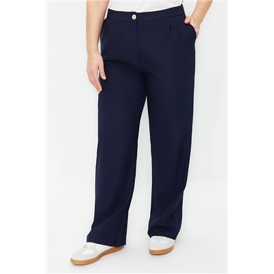 Lacivert Wide Leg/Geniş Paça Büyük Beden Kumaş Pantolon TBBAW24AR00033