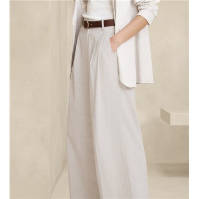 LINEN-BLEND WIDE-LEG PLEATED TROUSER