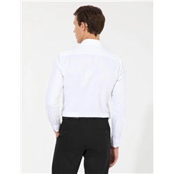 Beyaz Slim Fit Armürlü Klasik Gömlek
