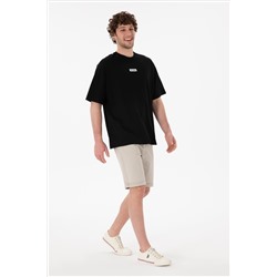 Erkek Oversize Fit Bisiklet Yaka Siyah Tişört